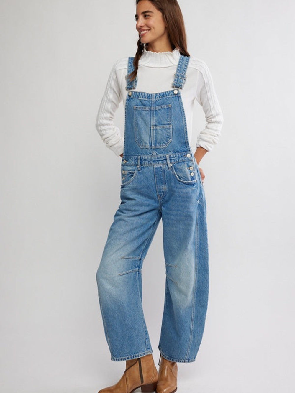 NWT Free People Good Luck Barrel Overall in Ultra Light Beam Blue